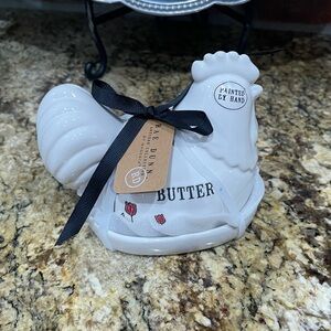 Rae Dunn Chicken shaped hand painted covered butter dish - Brand new!